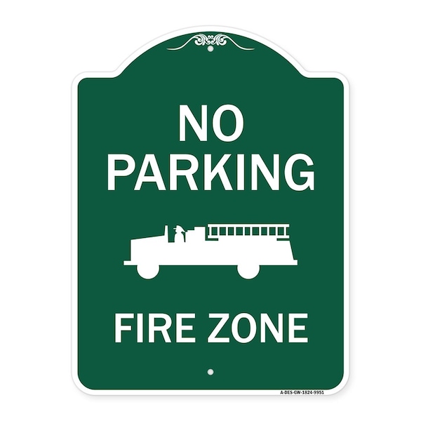 Signmission No Parking Fire Zone W/ Fire Truck Graphic Heavy-Gauge Aluminum Sign, 24" x 18", GW-1824-9951 A-DES-GW-1824-9951 - main